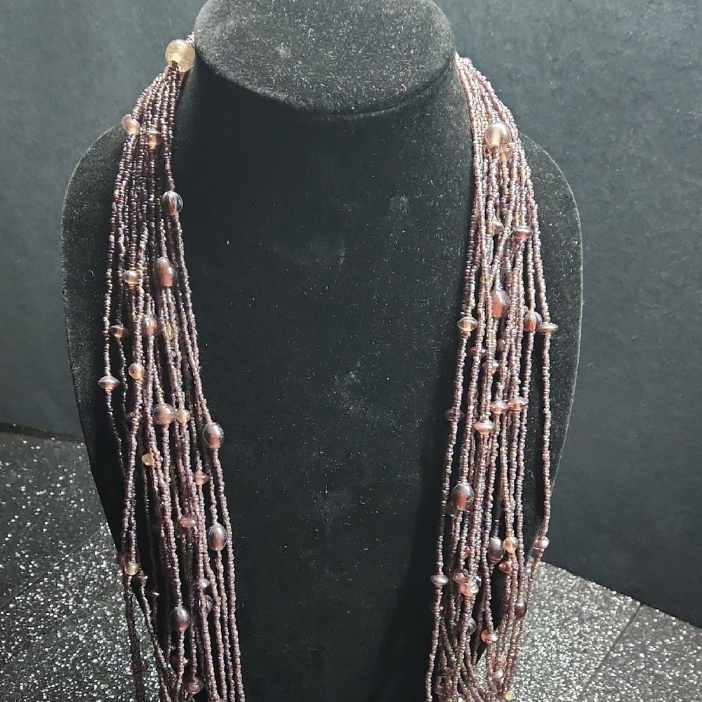 Purple Multi-Strand Seedbead Scarf - Picture 2 of 7